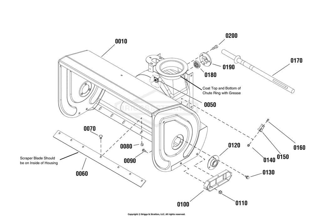 Auger Housing Group Diagram and Parts List for 1696159-00 (BP2132)(2012) Briggs and Stratton Snow Blower